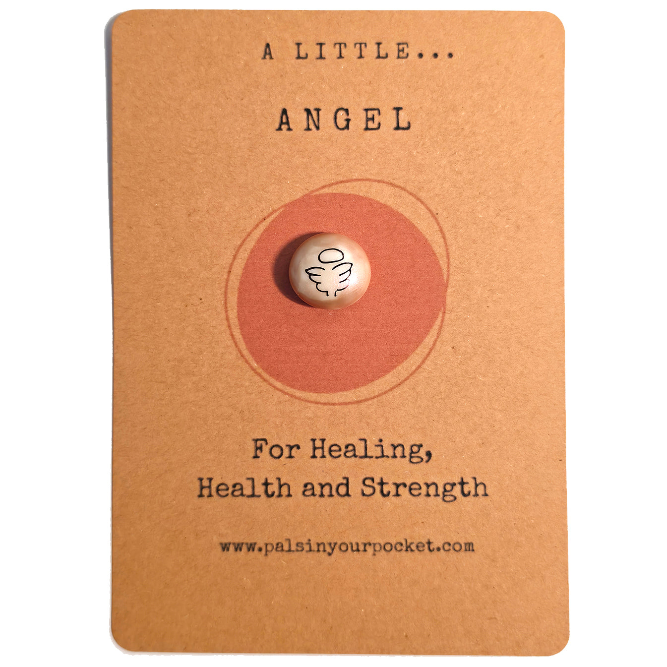 A Little Angel mindfulness pebble with angel wings on affirmation card for healing, health and strength.