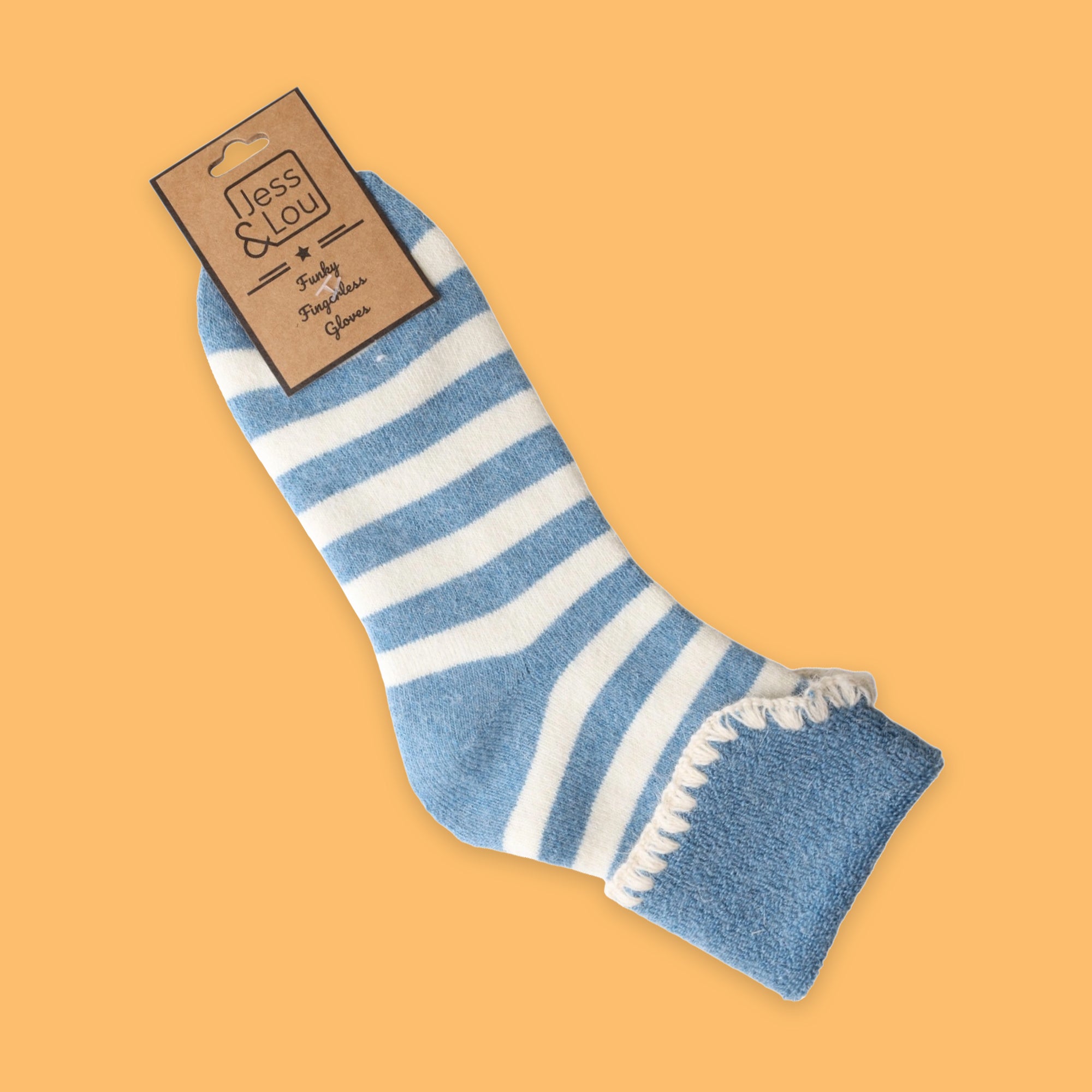 Blue and white striped cosy cuff socks with soft turn-over cuff