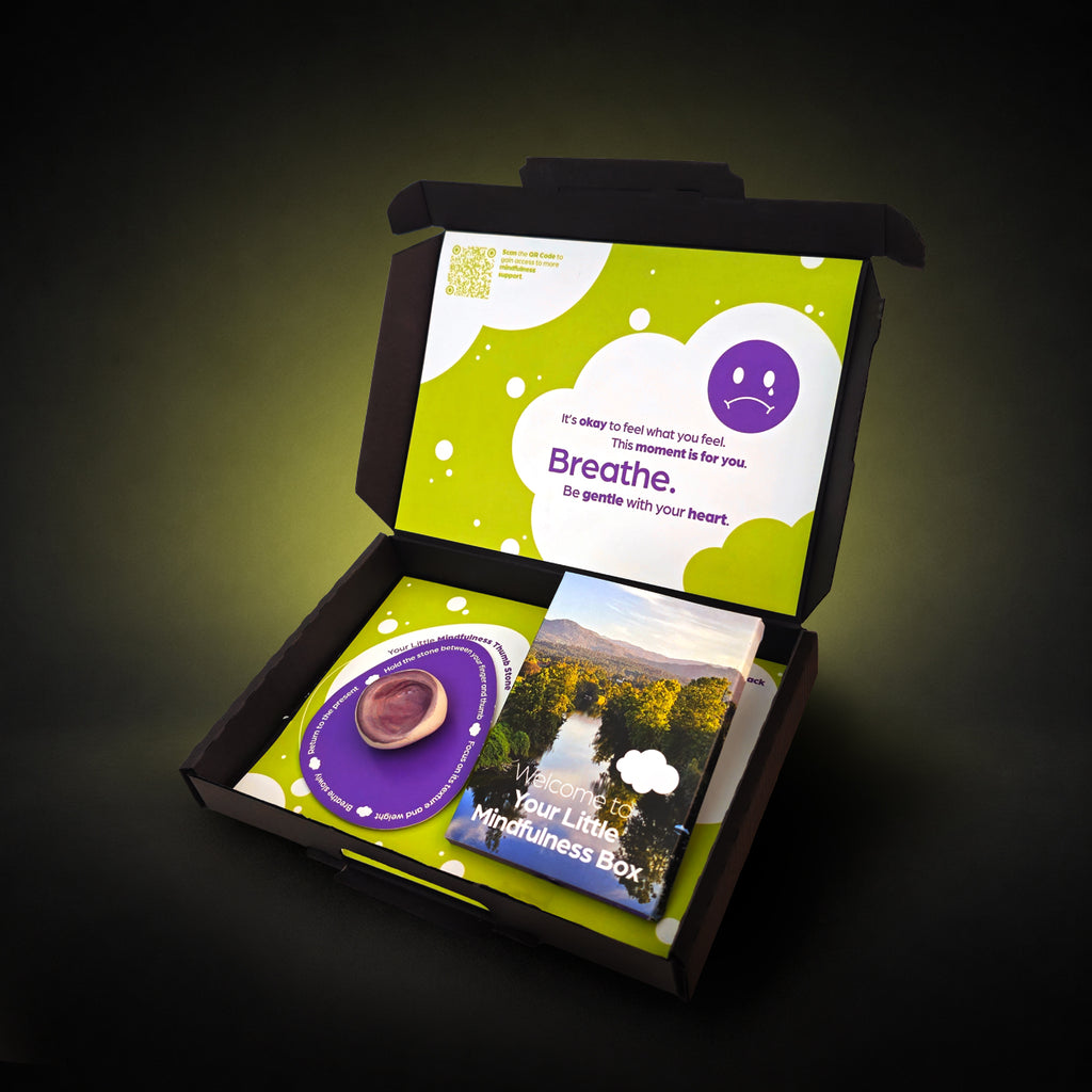 Sympathy gift box with grounding worry stone and mindfulness guide to provide comfort after loss