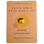 Just to Say You've Been on My Mind a Lot mindfulness pebble with cute bee on thoughtful affirmation card.