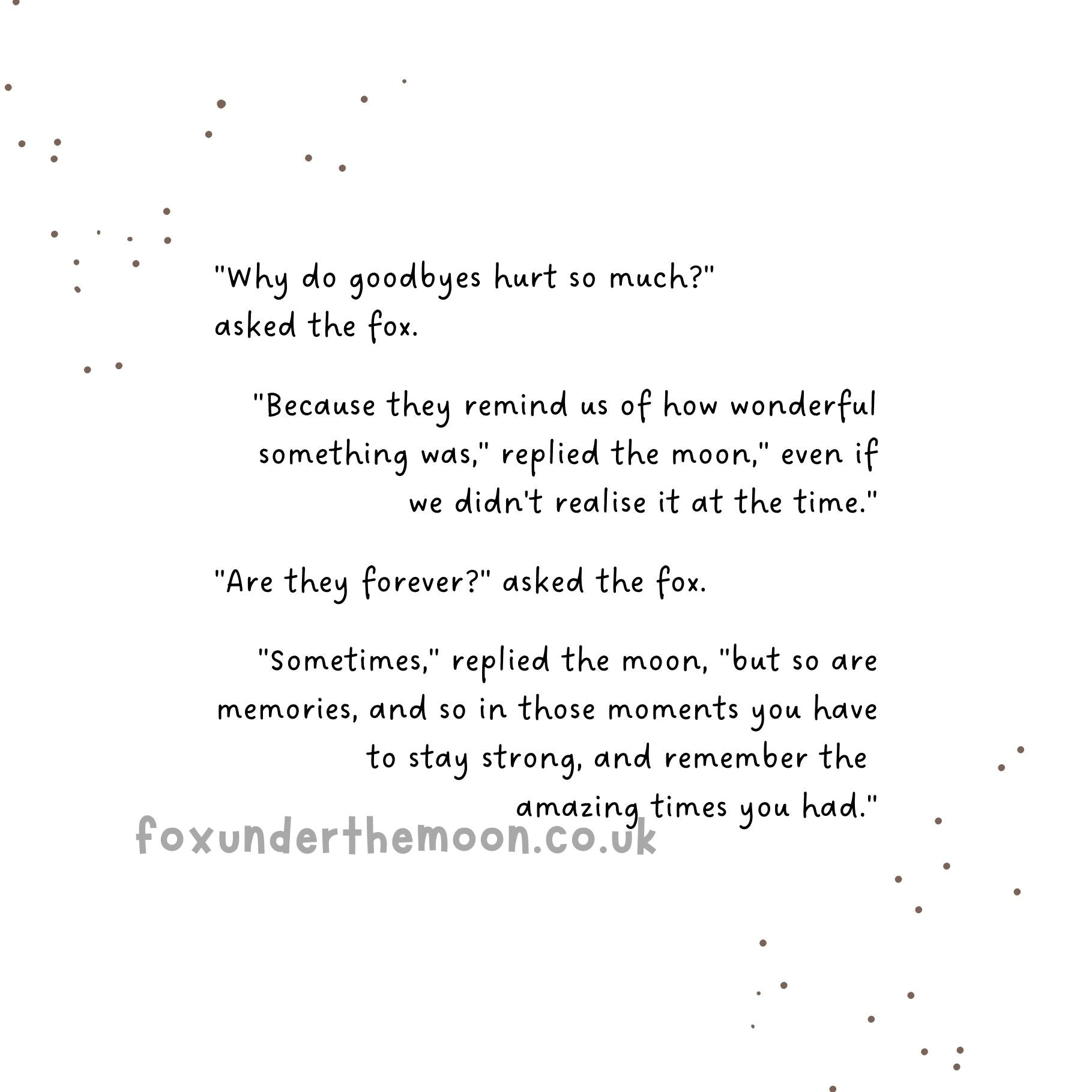 Text conversation between a fox and moon on a white background with black text.