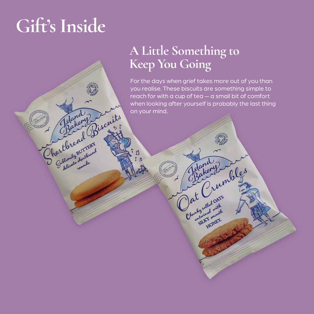 Island Bakery Shortbread Biscuits and Oat Crumbles, included in a condolence gift box as a small moment of comfort for the harder days.