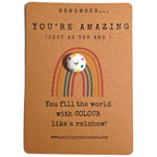 Remember You're Amazing mindfulness pebble with colourful dots on affirmation card celebrating positivity and self-worth.